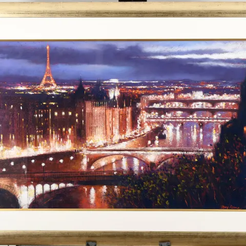 Original Tony Rome Large Pastel Painting "Paris at Night".