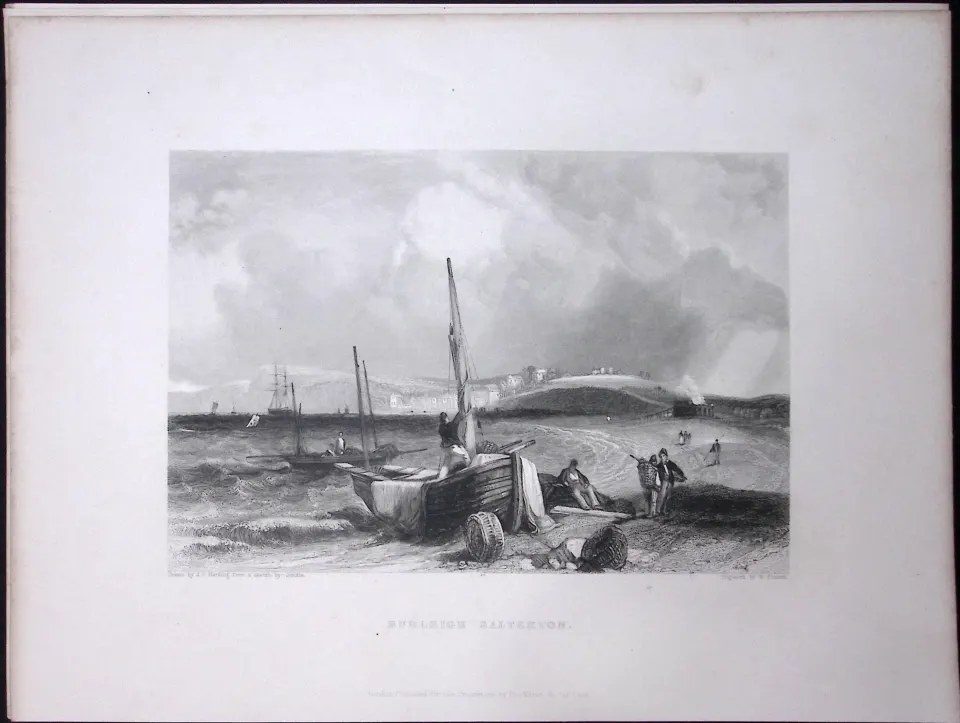 Devon Budleigh Salterton WH Bartlett 183 Years-Old Antique Steel Engraving-26