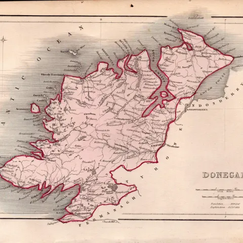 County Donegal  Antique 1850’s Map Mrs Hall Tour of Ireland.
