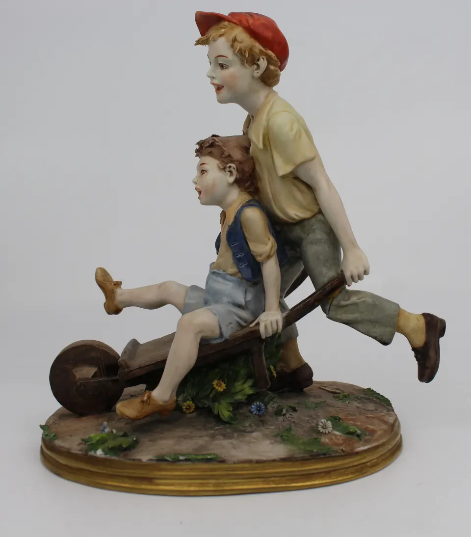 Capodimonte Figurine Boys in Wheelbarrown by Bernacchio