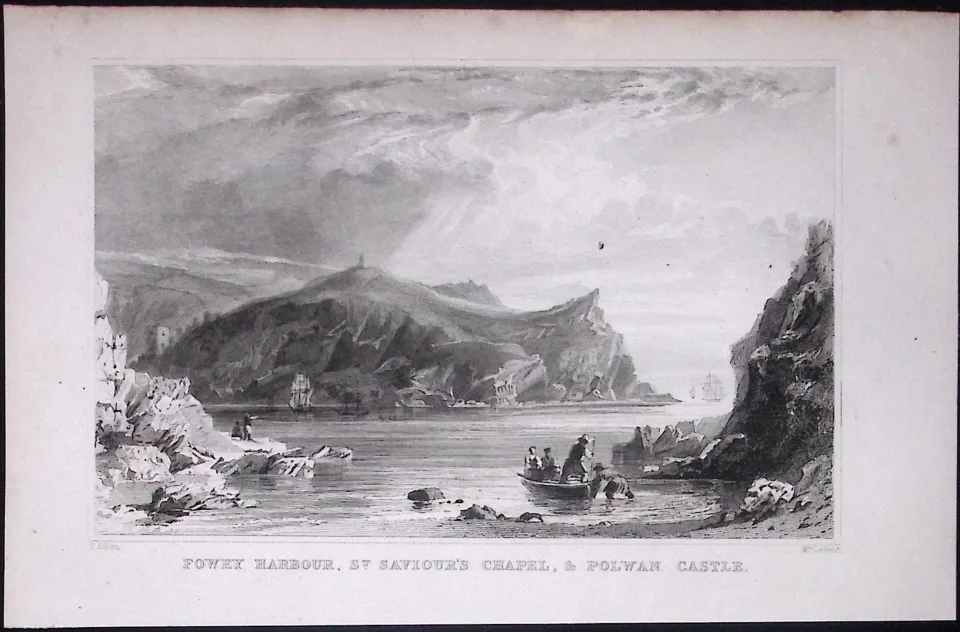 Cornwall Fowley Harbour St Saviours Chapel Antique 193 Years-Old Steel-Engraving-44