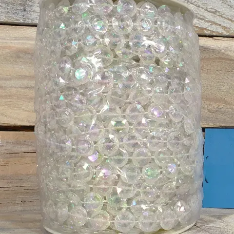 14mm clear acrylic, bead string. Approx 17 metres.