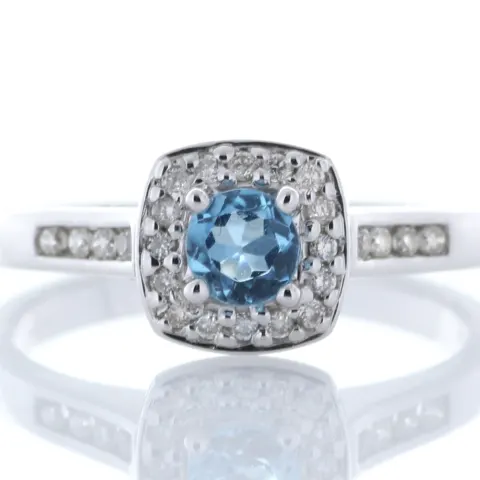 9ct White Gold Blue Topaz Diamond Halo Ring