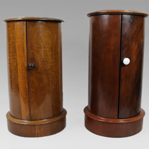 Pair of Victorian Marble Topped Cylindrical Mahogany Pot Cupboards