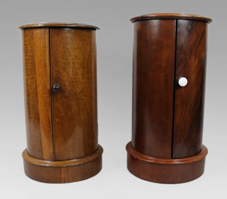 Pair of Victorian Marble Topped Cylindrical Mahogany Pot Cupboards