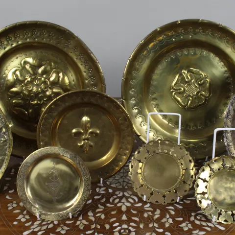 Collection of 8 Antique Brass Wall Chargers & Plates