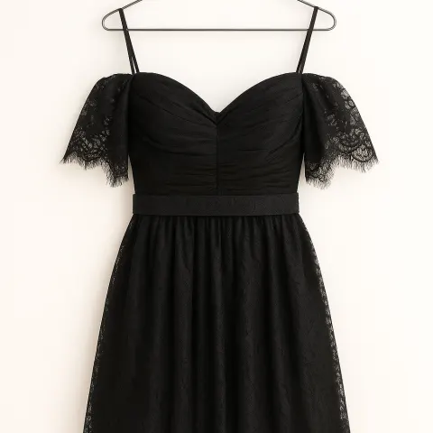 Designer White Label Dress Short Black Chantilly Lace RRP £655 Size 38 (M)