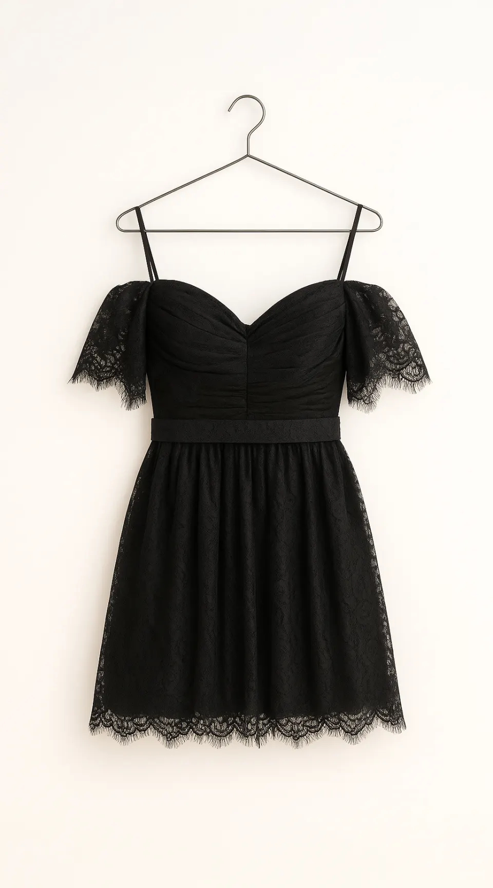 Designer White Label Dress Short Black Chantilly Lace RRP £655 Size 38 (M)