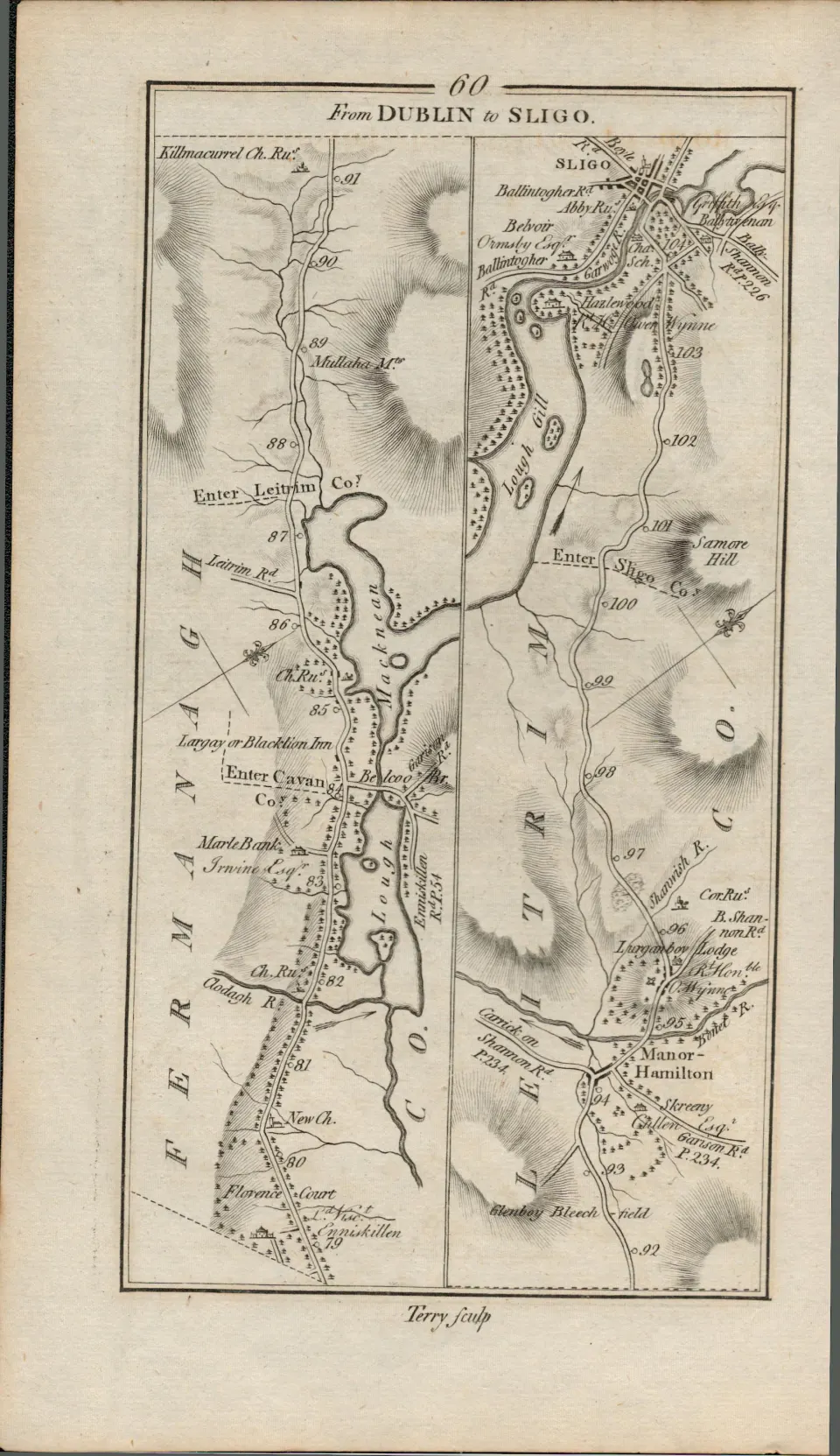 Taylor & Skinner 1777 Ireland Map  Ballyconnel Leitrim Cavan Co Fermanagh Areas.