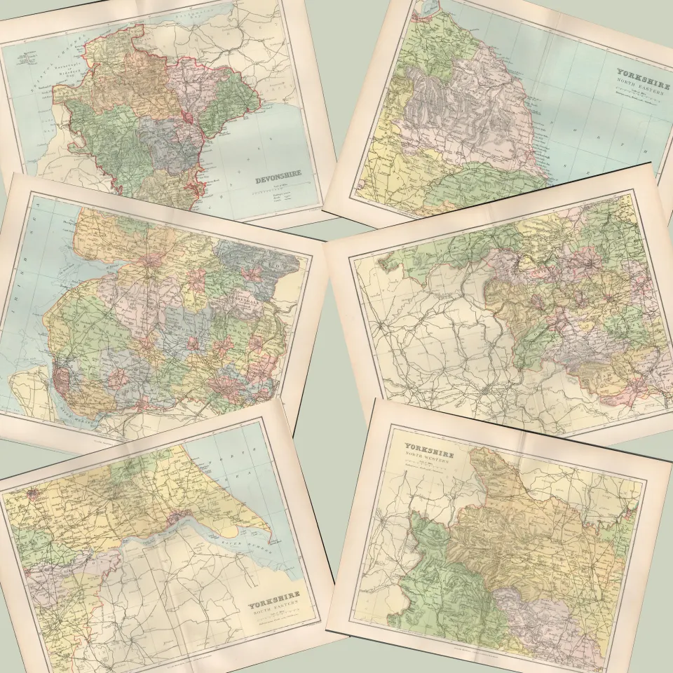 Collection of 18 Victorian 129 Years Old 1894 Antique Maps by J.H.F. Brabner