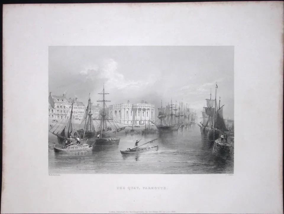 Norfolk Yarmouth The Quay WH Bartlett 1842 Antique Steel Engraving-117