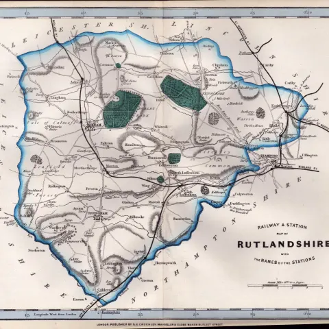 Rutlandshire Cruchley Scarce Antique Railways & Stations Coloured Map.