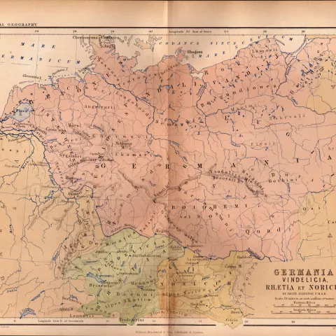 Antique 1867 Coloured Classical Geography Map Germania.