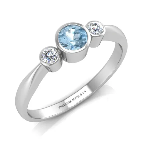 9ct White Gold Three Stone Diamond And Blue Topaz Ring (BT0.35) 0.10 Carats