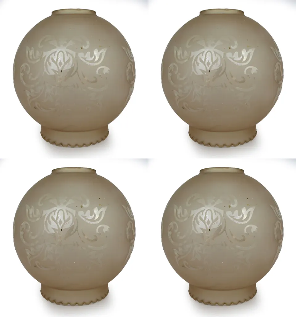 4 x Acid Etched Globular Glass Lampshades