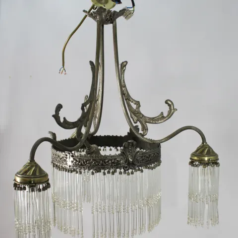 French Silver Metal & Crystal Chandelier