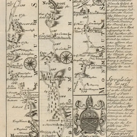 Britannia Depicta E Bowen c1730 Map  Wales Monmouth Newport  Cardiff Llandaff,
