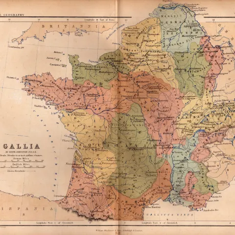 Antique 1867 Coloured Classical Geography Map Gallia.