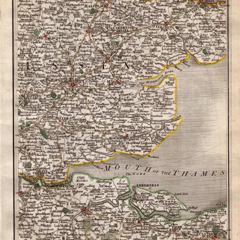Essex Kent Colchester Chelmsford Southend - John Cary’s Antique 1794 Map.