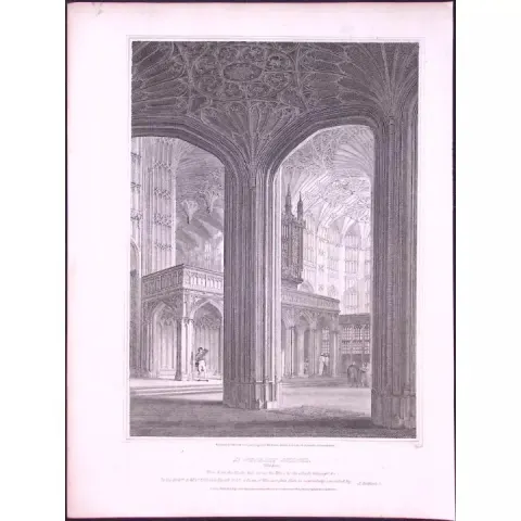 St Georges Chapel Windsor 190 Years-Old Rare John Britton Antique Steel Engraving-146