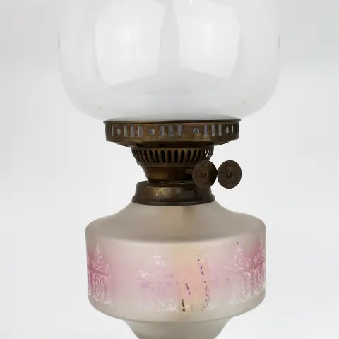 Antique Oil Lamp with Glass Font & Shade