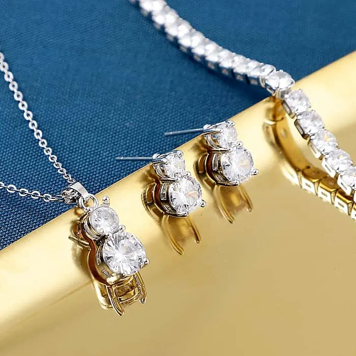 New! Piece Set - Simulated Diamond Pendant With Chain,Tennis Bracelet & Earrings