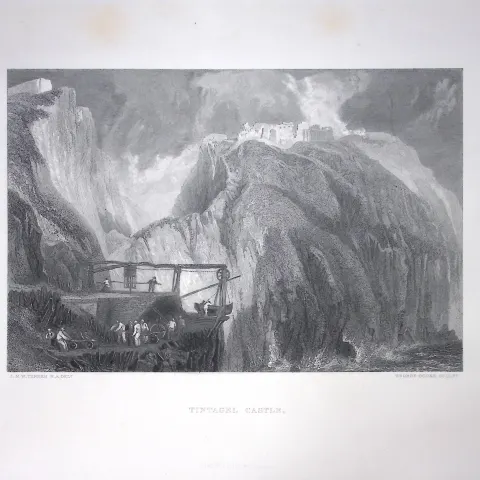 J.M.W Turner Tintagel Castle Cornwall Antique Steel Engraving-107-TR