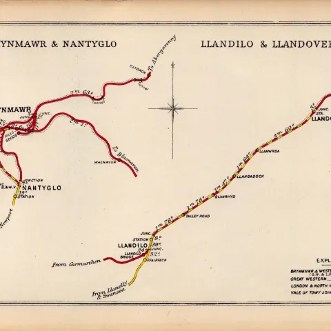 Brynmawr, & Llandovery Wales Antique Railway Junction Map-99.