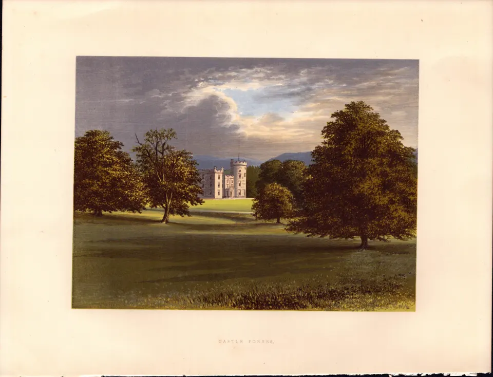Castle Forbes Aberdeenshire Scotland Gilt-Edge Coloured Antique Book Plate.
