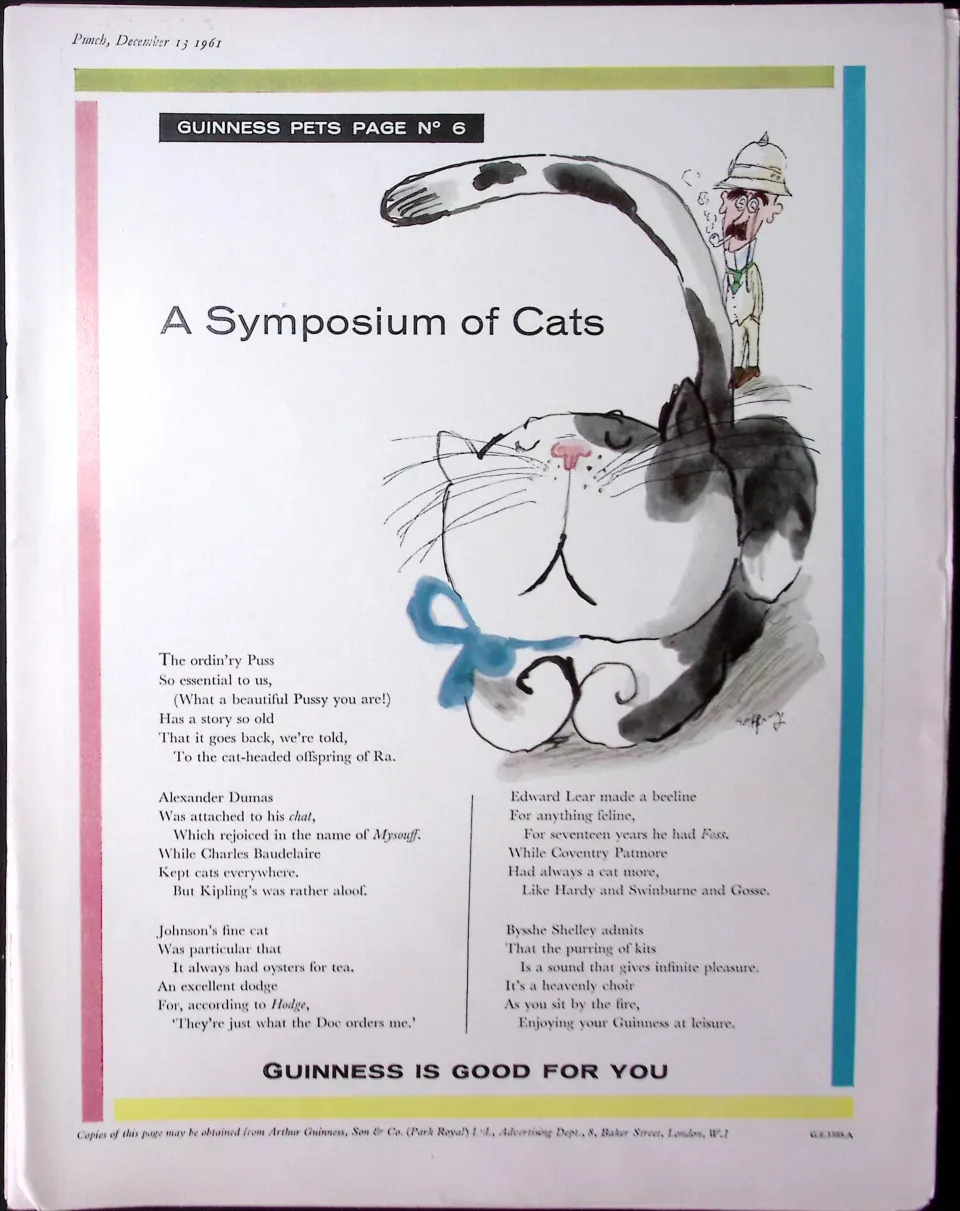 Guinness 1961 Original 64 Years-Old Print Symposium of Cats- G.E.3385-A