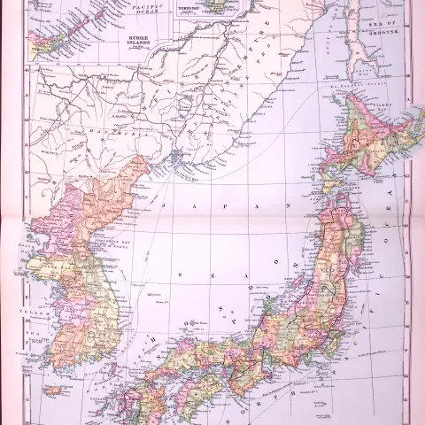 Japan & Korea 120-Year-Old Large Antique Map by G.W. Bacon-36