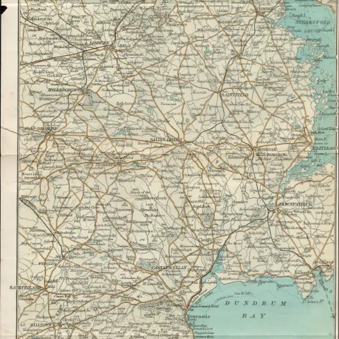 Belfast & The Mourne Mountains  Antique Coloured Map.