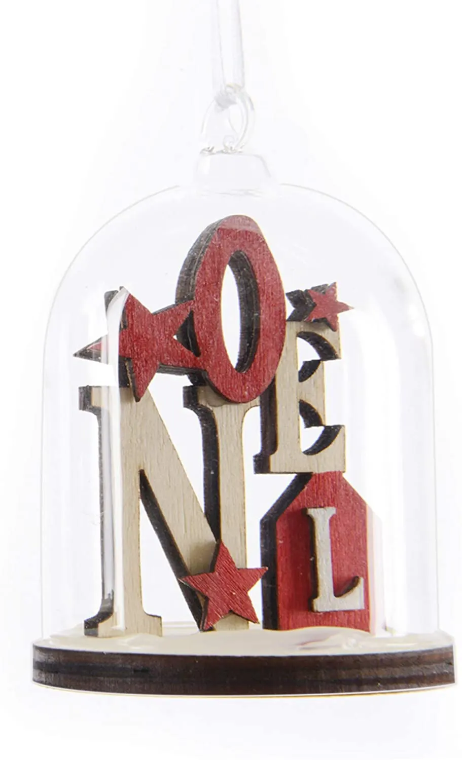6 x SMALL GLASS DOME & WOOD CHRISTMAS DECORATION (RED TONES NOEL)