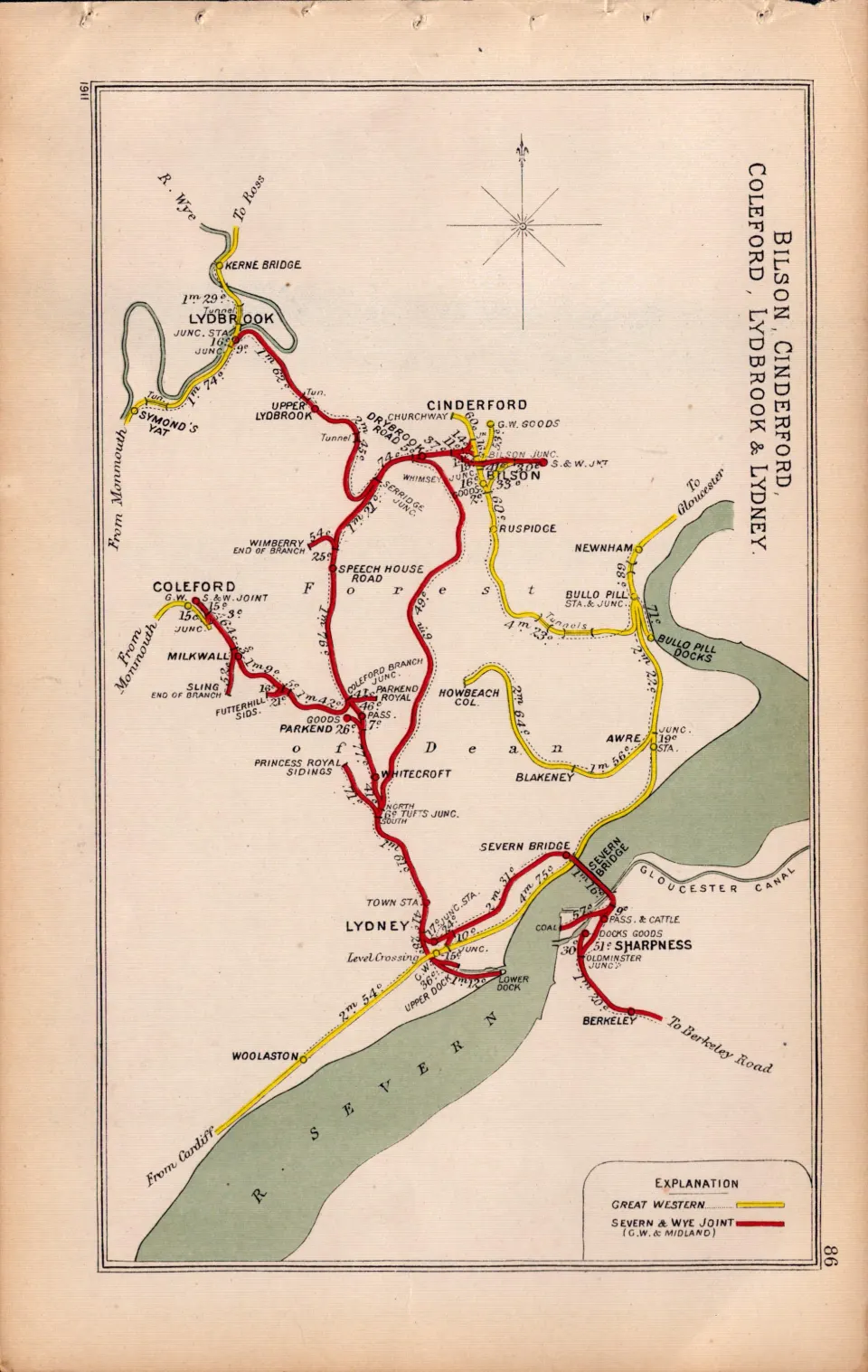 Bilson, Cinderfoot, Lydbrook, Lydney, Antique Railway Junction Diagram-86.