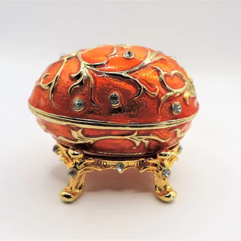 Faberge Style Jewelled Enamel Egg Trinket Box & Stand