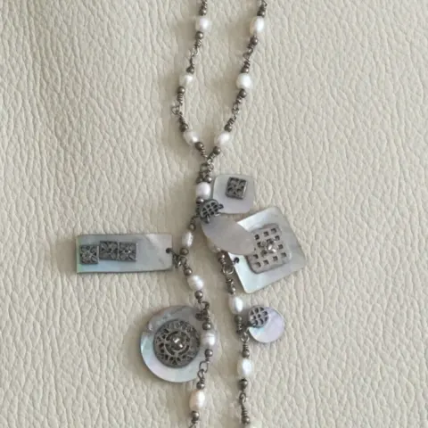 Boutique Rice/ Seed Pearl Necklace With Mother of Pearl Tassle