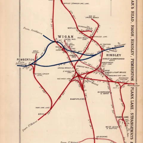 Lancashire Hindley Pemberton Strangeways Wigan Antique Railway Diagram-77.