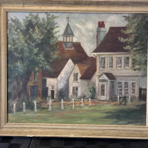Peggy Geyde Oil Painting Exhibited Artist The Village Green 16 x 20 ins c1940