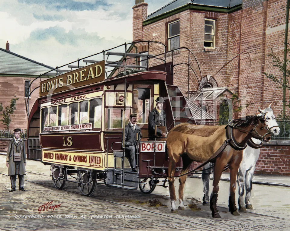 Birkenhead Horse Tram at Prenton Terminus Montage Large Metal Wall Art.