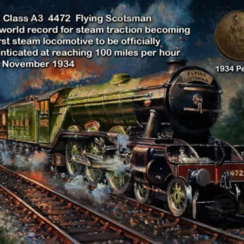 Flying Scotsman Train 100 mph 1934 Speed Record Metal Art Coin Set 1
