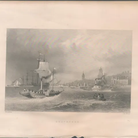 Gravesend Kent View of the Town Antique WH Bartlett 1842 Steel Engraving.