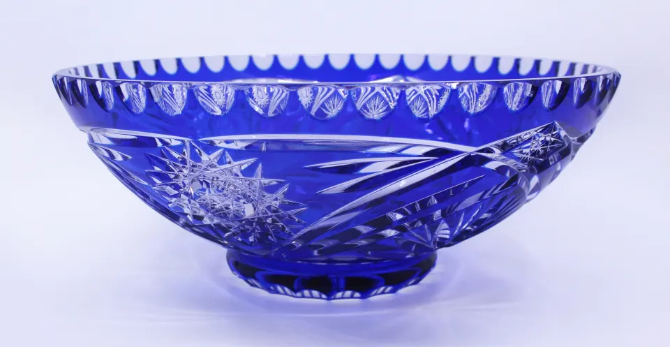 Vintage Czech Blue Cut Overlay Glass Bowl