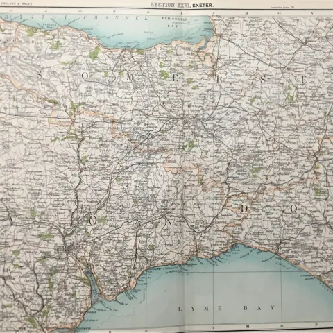 Victorian Antique 1897 Map Devon Teignmouth Dawlish Sidmouth Lyme Regis.