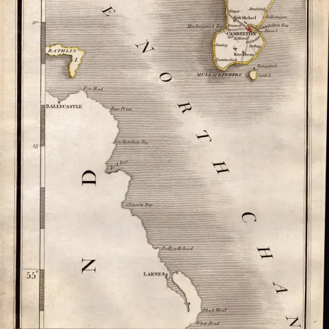 Ulster Larne, Rathin Isle, Ballycastle - John Cary’s Antique 1794 Map.