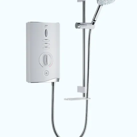 (164/Mez) RRP £369. Mira Sport Max With Airboost Electric Shower White Cold Mains.