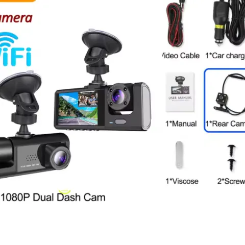 3-Lens HD WiFi Dash Cam – Smarter, Clearer, Safer Driving From Every Angle!