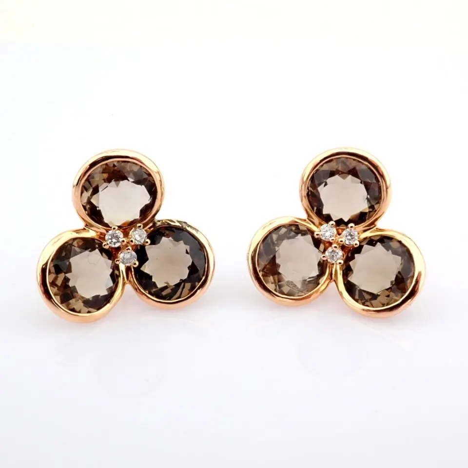 18K Rose Gold Earrings Detailed With Smoky Topaz and Brilliant Diamonds
