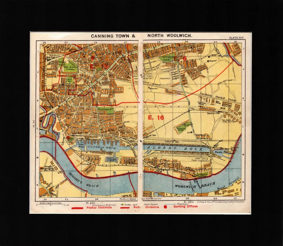 London District Canning Town & Woolwich Mounted Antique George V Map.