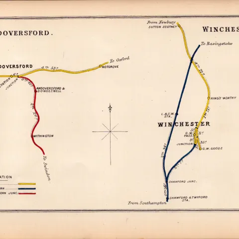 Andoversford Glos / Winchester Hampshire Antique Railway Diagram-132.