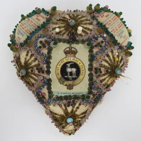 WWI Sweetheart Warwick Regiment Heart Shaped Pin Cushion